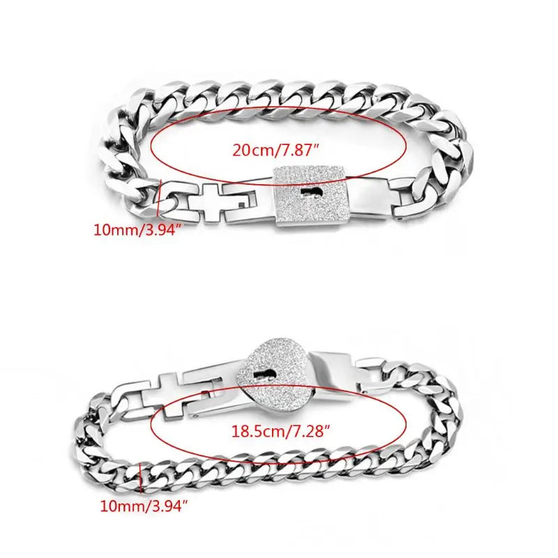 Romantic Couple Bracelets 2X/Set Stainless Steel Lover Heart Lock for Key Bracelet Attract Charms for Boyfriend Girlfrie