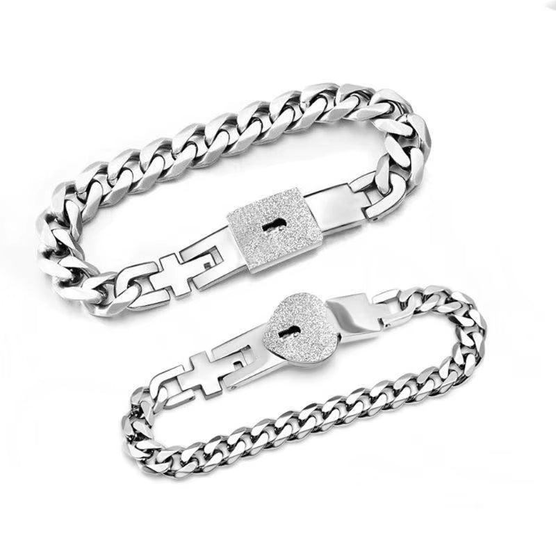 2 Pcs Lover Heart Lock for Key Bracelet Novelty Couple Bracelets Jewelry Decor G