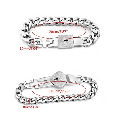 Romantic Couple Bracelets 2X/Set Stainless Steel Lover Heart Lock for Key Bracelet Attract Charms for Boyfriend Girlfrie