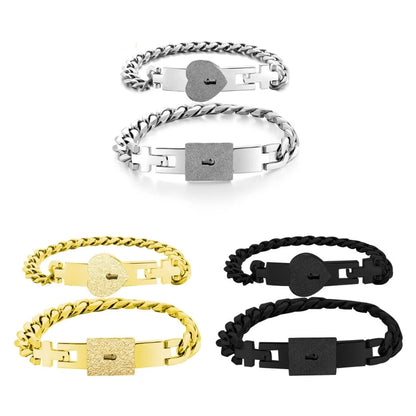 Romantic Couple Bracelets 2X/Set Stainless Steel Lover Heart Lock for Key Bracelet Attract Charms for Boyfriend Girlfrie